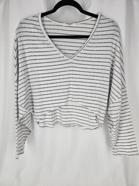 Project Social T White V-Neck Striped Long Sleeve Top